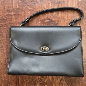 Vintage Avon Kadin Designed Classic Black Satchel with Gold Tone Turn-Lock